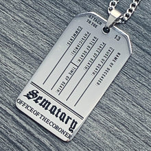 Load image into Gallery viewer, Black 'Sematary Toe Tag' Necklace