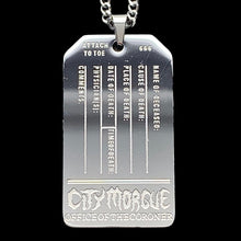 Load image into Gallery viewer, 'CITY MORGUE' Toe Tag Necklace