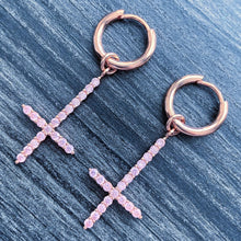 Load image into Gallery viewer, Pink Rose &#39;Cross&#39; Earring
