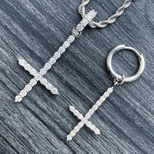 White 'Cross' Necklace & Earring Combo
