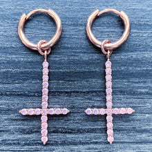Load image into Gallery viewer, Pink Rose &#39;Cross&#39; Earring
