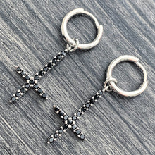 Load image into Gallery viewer, Silver &amp; Black 'Cross' Earring
