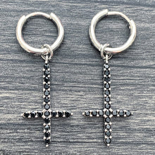 Load image into Gallery viewer, Silver &amp; Black 'Cross' Earring
