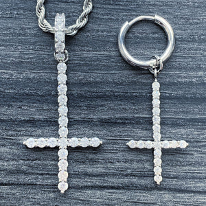 White 'Cross' Necklace & Earring Combo