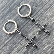 Load image into Gallery viewer, Silver &amp; Black 'Cross' Earring
