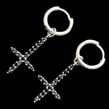Load image into Gallery viewer, Silver &amp; Black 'Cross' Earring

