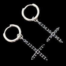 Load image into Gallery viewer, Silver &amp; Black 'Cross' Earring
