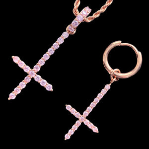 Rose 'Cross' Necklace & Earring Combo
